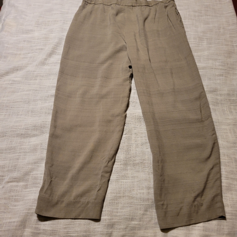 Harve Bernarde Silk Pants Womems Size Medium Green Waist Tie Pockets